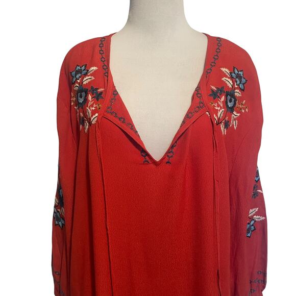 Garnet Hill Embroidered-Yoke Bishop-Sleeve Blouse Womens XL Rust Floral Boho Top - Picture 5 of 10